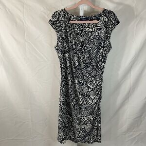 Chaps Black and White Paisley Midi Dress